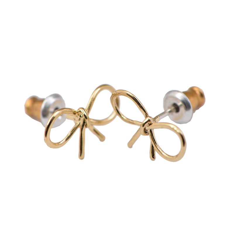 Spinningdaisy Handmade High Gloss Tiny Bow Earrings Gold - Image 2